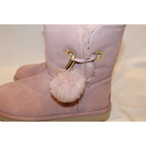 UGG WOMEN'S IRINA STAR CHARM BAILEY POM SUEDE‎ SHEARLING ANKLE BOOTS PINK - Picture 7 of 9